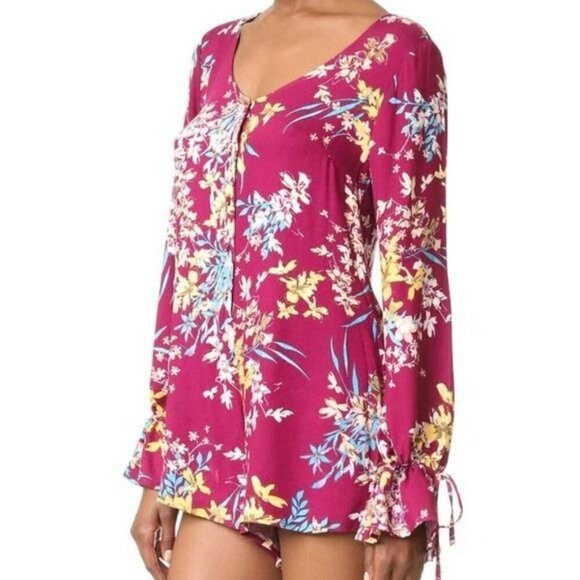 NEW Somedays Lovin' Supreme Burgundy Floral Playsuit Long Sleeve Romper S $108 - Picture 2 of 7